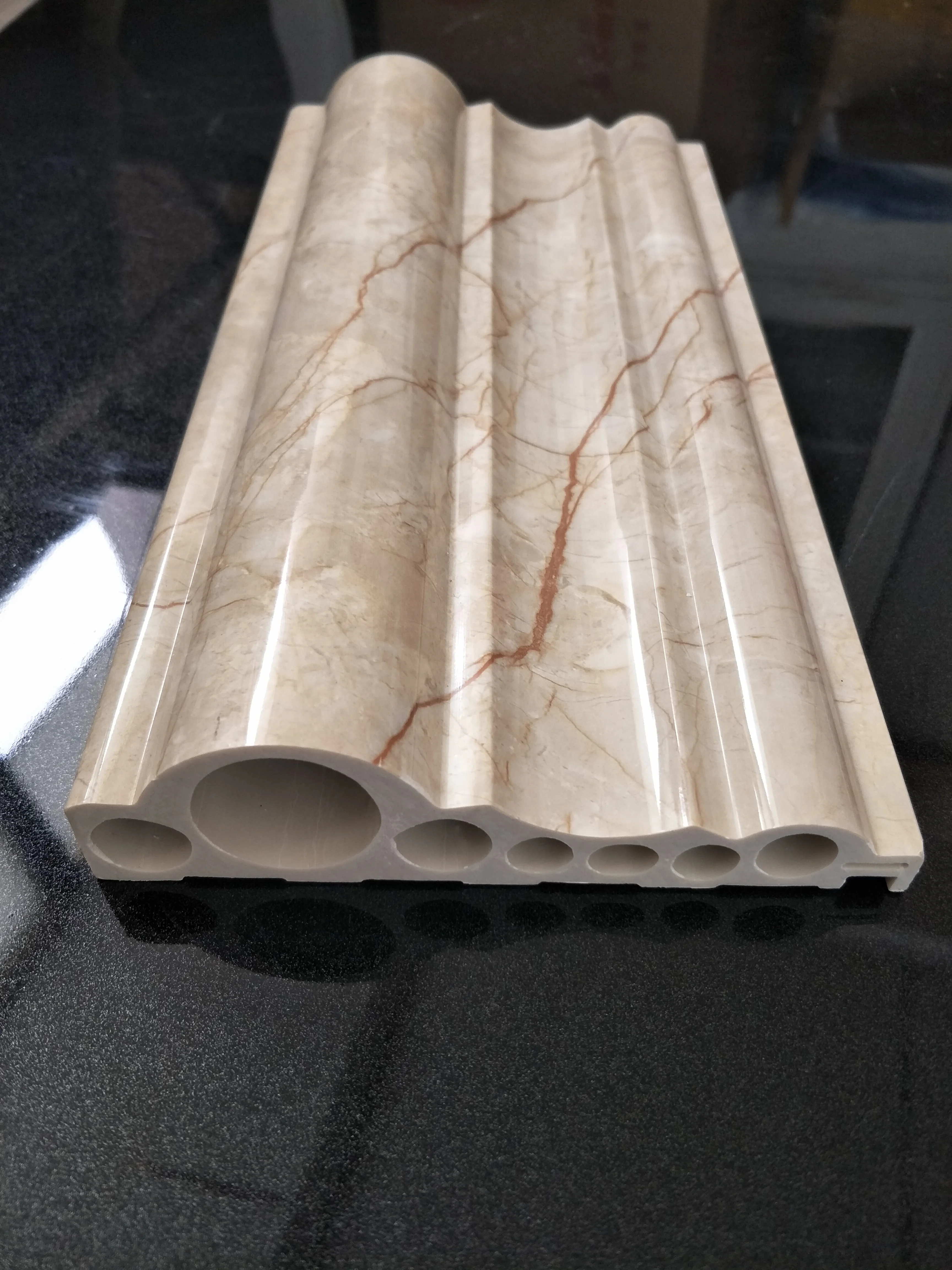 China High density Pvc Decoration Line for edifice elevator good price color marble  pvc baseboard skirting board