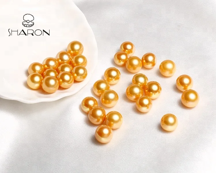 Wholesale Sharon 10-12mm Edison Round Gold Pearls Natural Cultured Freshwater Loose Pearls For Real Pearl Jeweley Making