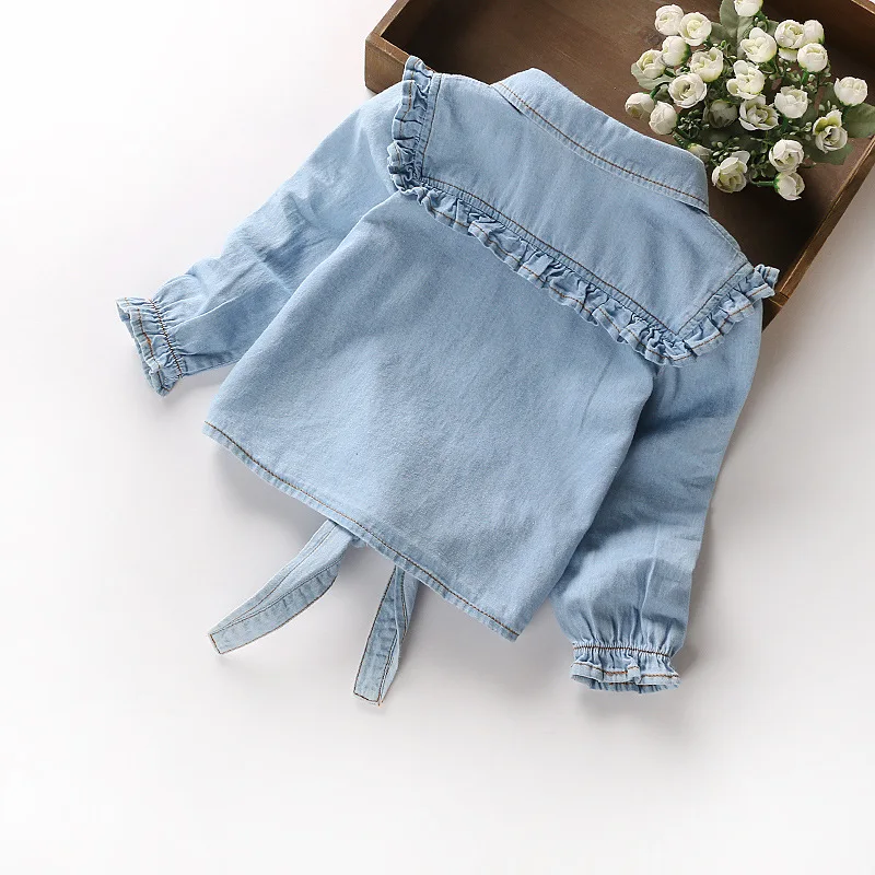 B21925A Осенняя детская одежда оптом джинсовая рубашка с длинным рукавом для девочек