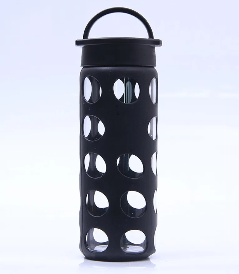 Drinking Glass Caraffe Sports Water Bottle With Colored Sleeve