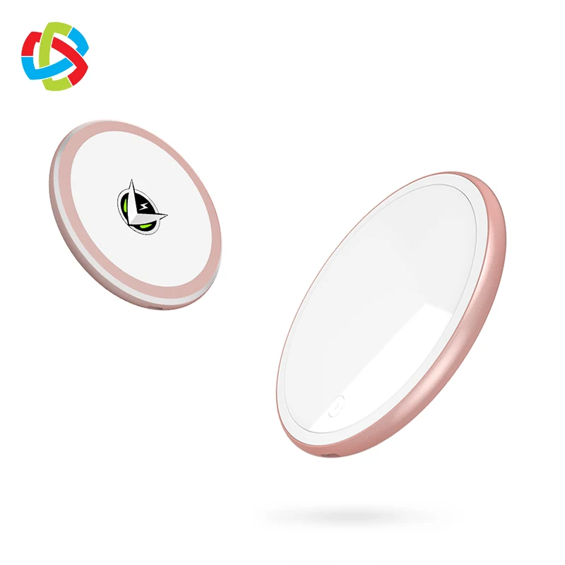 
Qi Round Wireless Charger For Mobile Phone with LED Lamp Make-up Mirror 