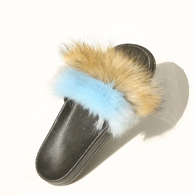  Новые пушистые Модные женские Мягкие Шлепанцы из искусственного лисьего меха на заказ меховые плюшевые шлепанцы для женщин