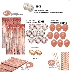 Розовый Золотой Фон для дня рождения, украшение для детского праздника с конфетти, воздушный шар, блестящий баннер