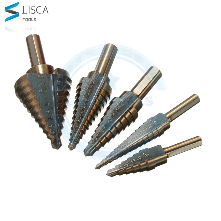 5Pcs set inch size Step Drill Bit Directly Groove Handle Pagoda Drill for PVC Thin Steel Wood