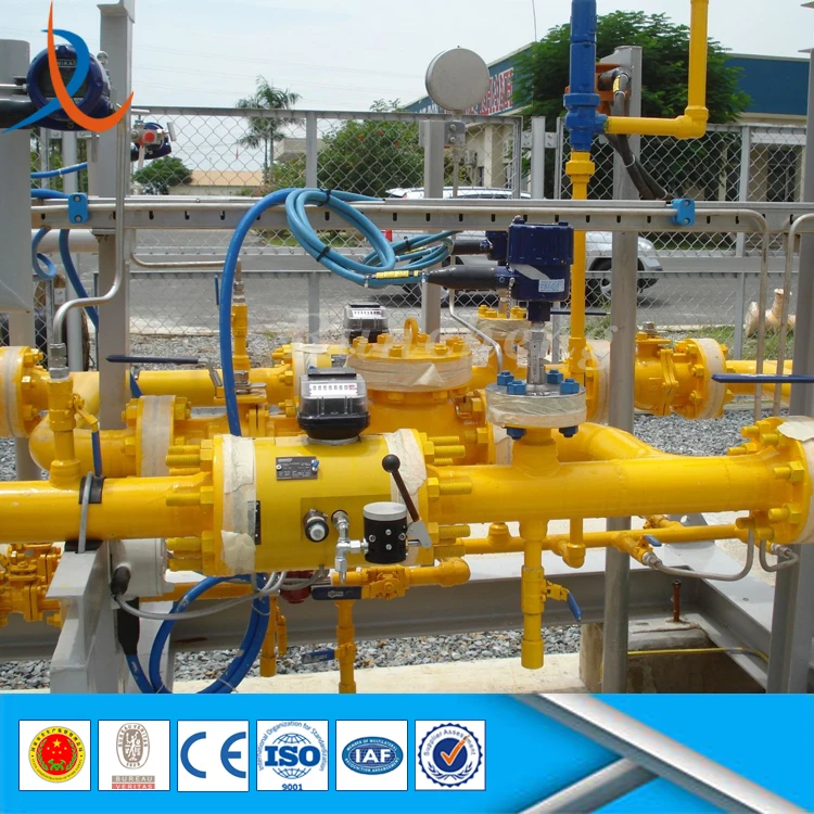 Skid-mounted natural gas pressure metering and regulating station for oilfield crude oil production