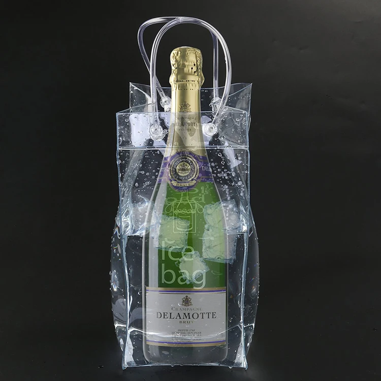Custom logo transparent pvc tote  bag pvc ice bag for wine