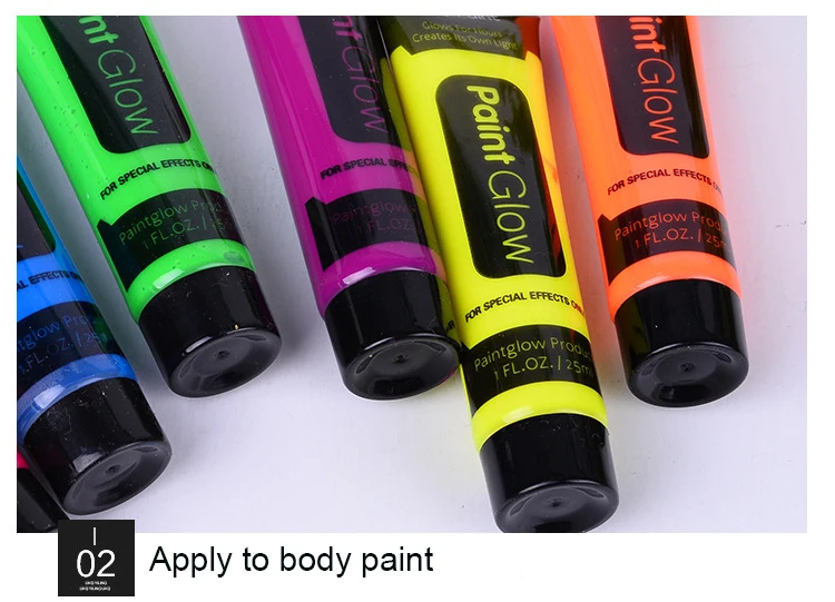 Washable Colorful UV Neon In Dark Face Body Paint Party Face Paint With Plastic Tube