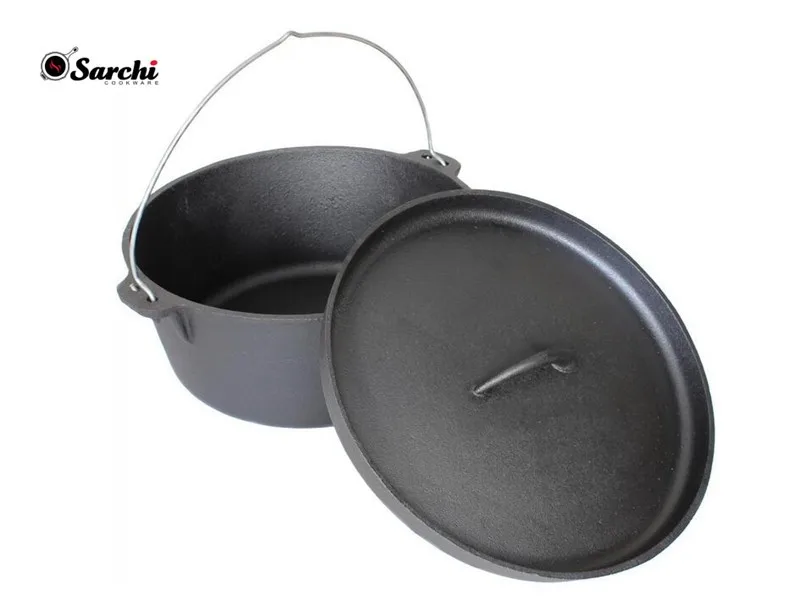 Hot sale private label 6pcs cast iron camping cookware set  in wooden box
