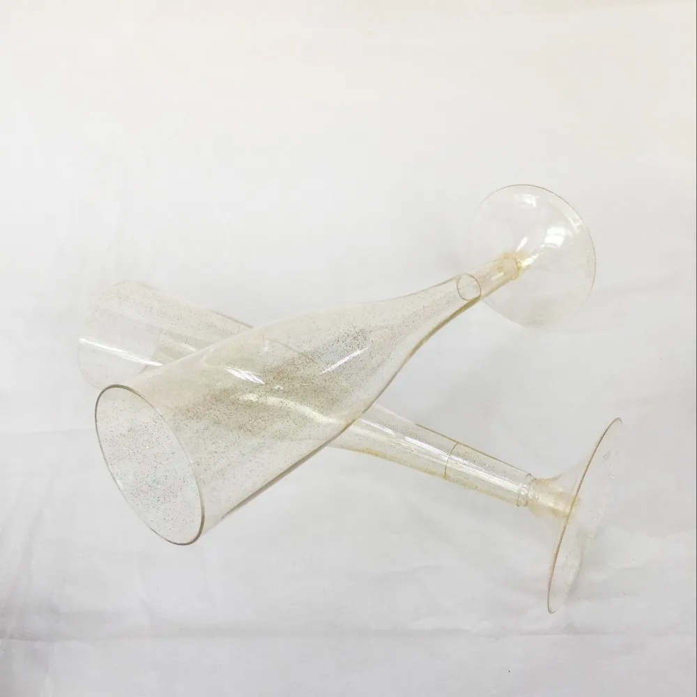 Unbreakable disposable plastic gold glitter champagne glass