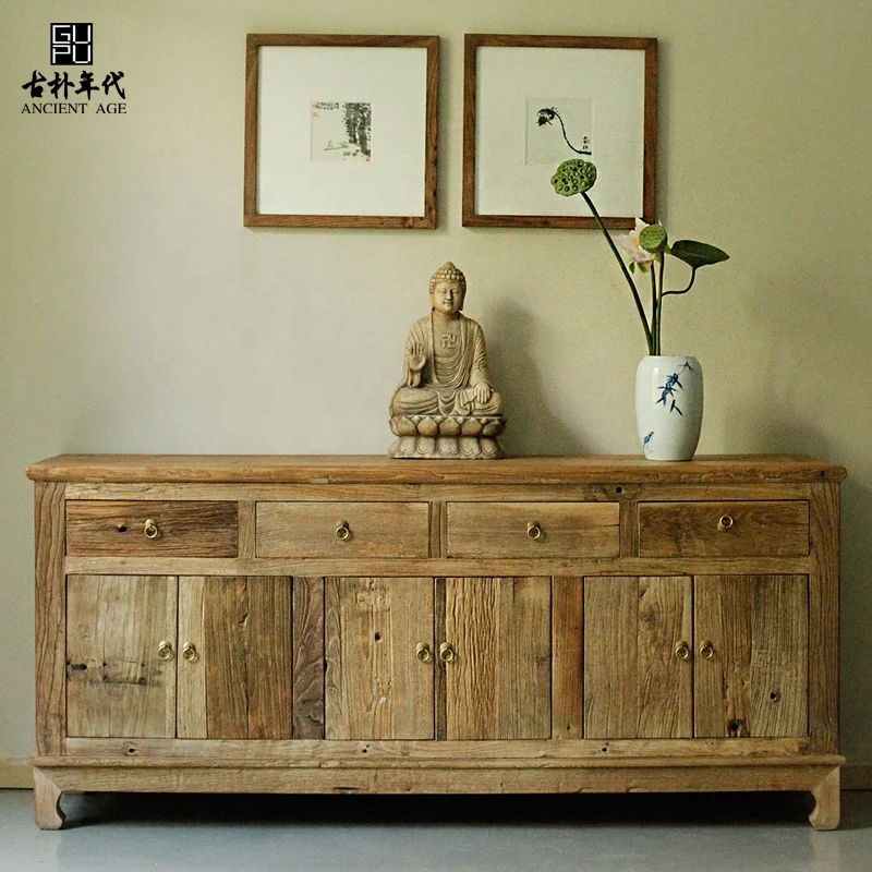 Reclaimed elm natural wood  rustic furniture solid wood customized furniture bespoke furniture supplier living room cabinet