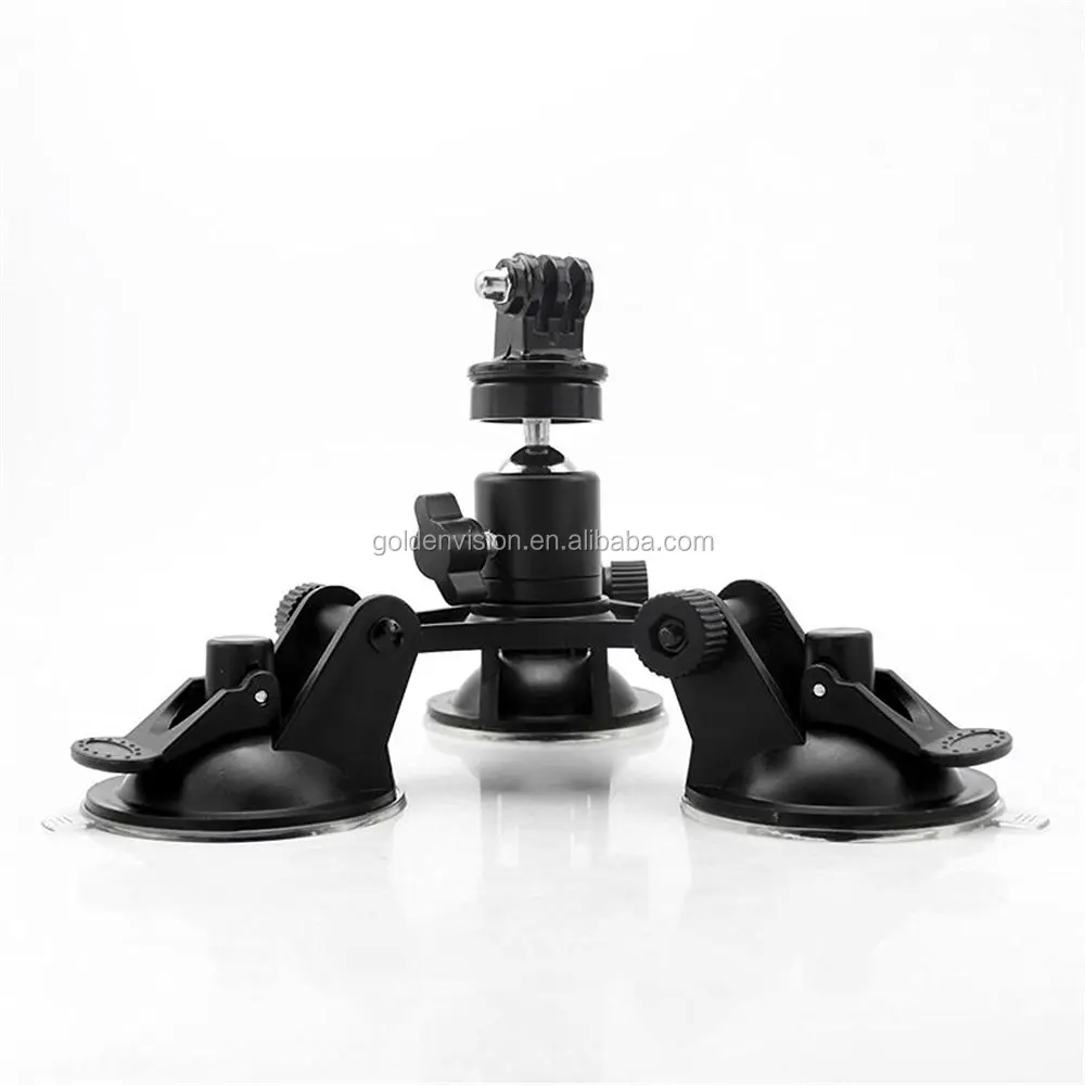 Strong Triple Suction Cup Mount + Tripod Adapter + Ball Head for Gopro Hero