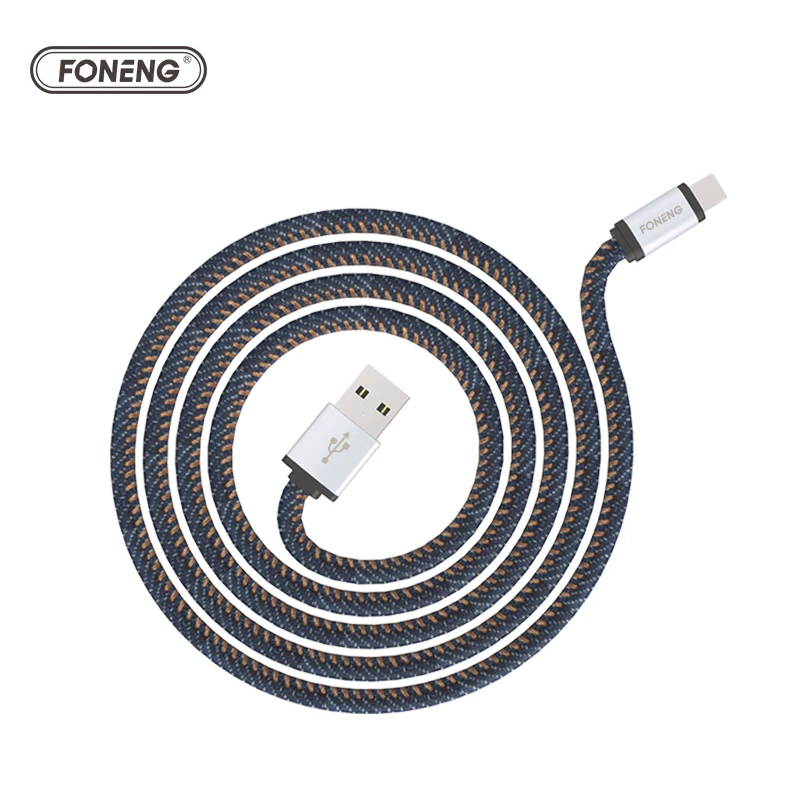 FONENG 3ft Fabric Nylon Braided portable Android Micro USB type c 2.4A Mobile Phone fast Charging data Cable