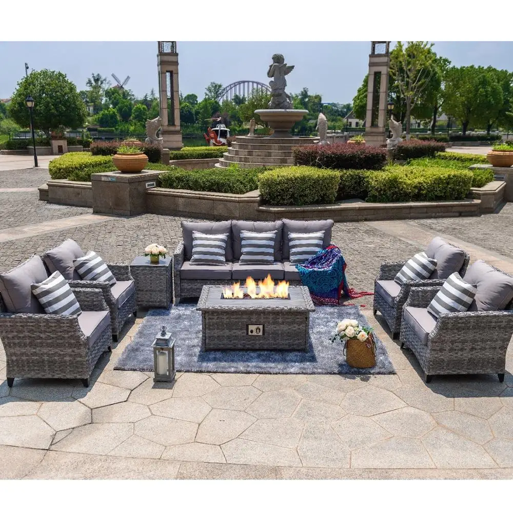 2019 Outdoor Patio Wicker Furniture Multifunctional Garden Patio  Wicker Fire Pit Table Set (60838970369)