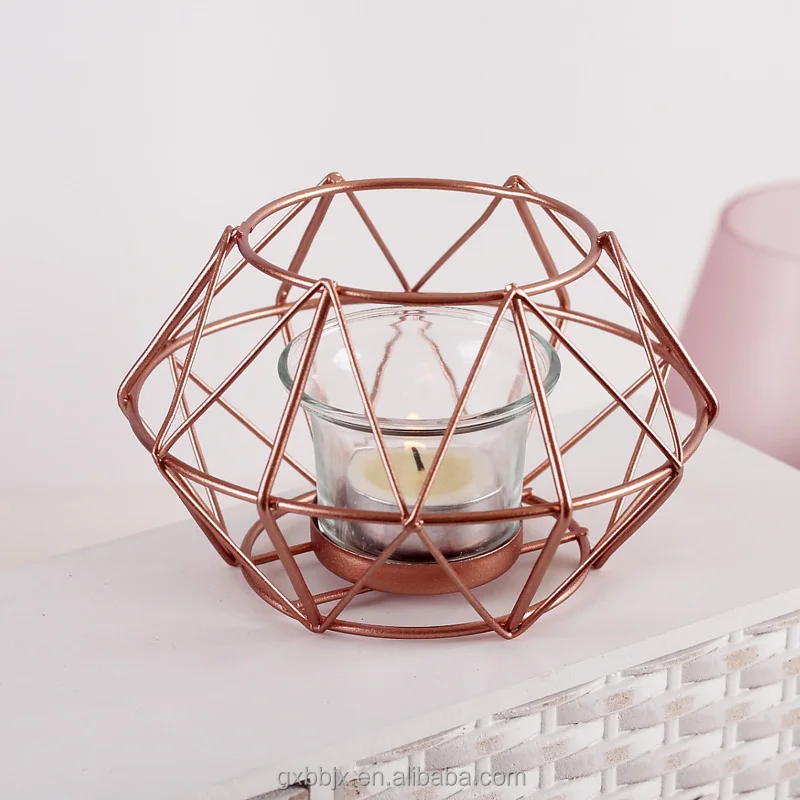Guangxi  Factory Direct Sale Rose Gold Geometric Design Tea Light Votive Candle Holders Decorations  For Wedding