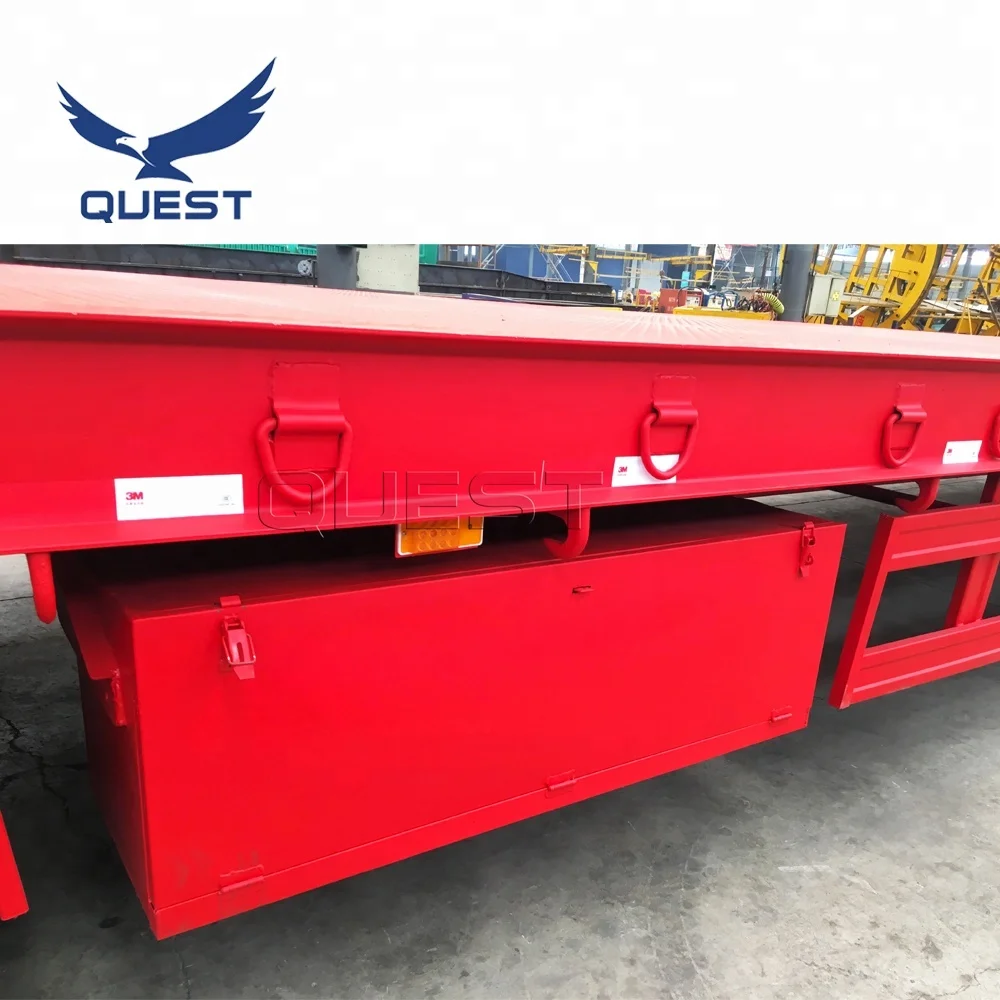QUEST 50-80 Tons Low Bed Low Loaders Extendable Low Flatbed Semi Trailer 4 Axles Rear Loading Lowbed Trailer