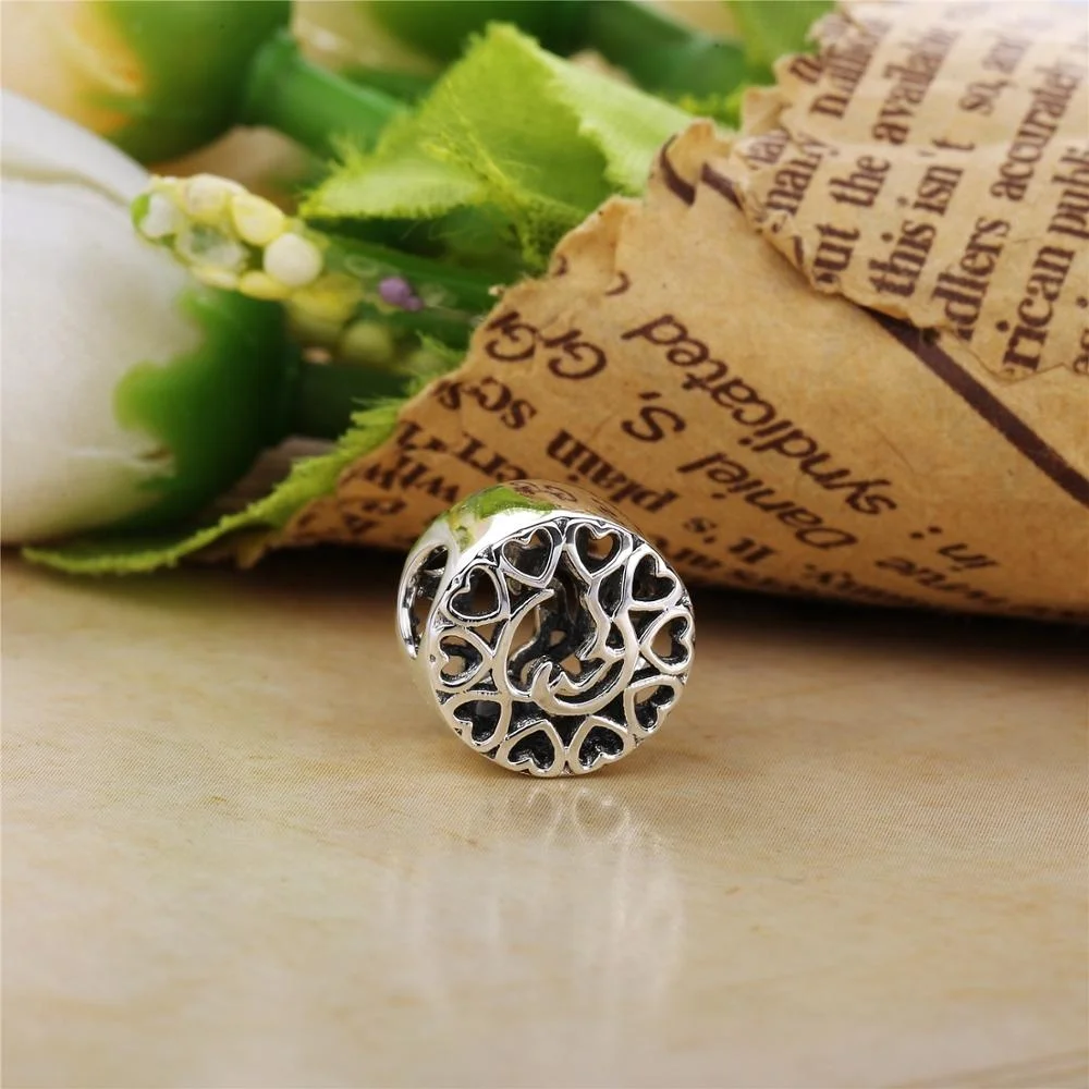 Slovehoony Simple Round Arabic Love Script Charms Beads Fit For Europe Snake Bracelet 925 Sterling Silver Heart Bead DIY Jewelry