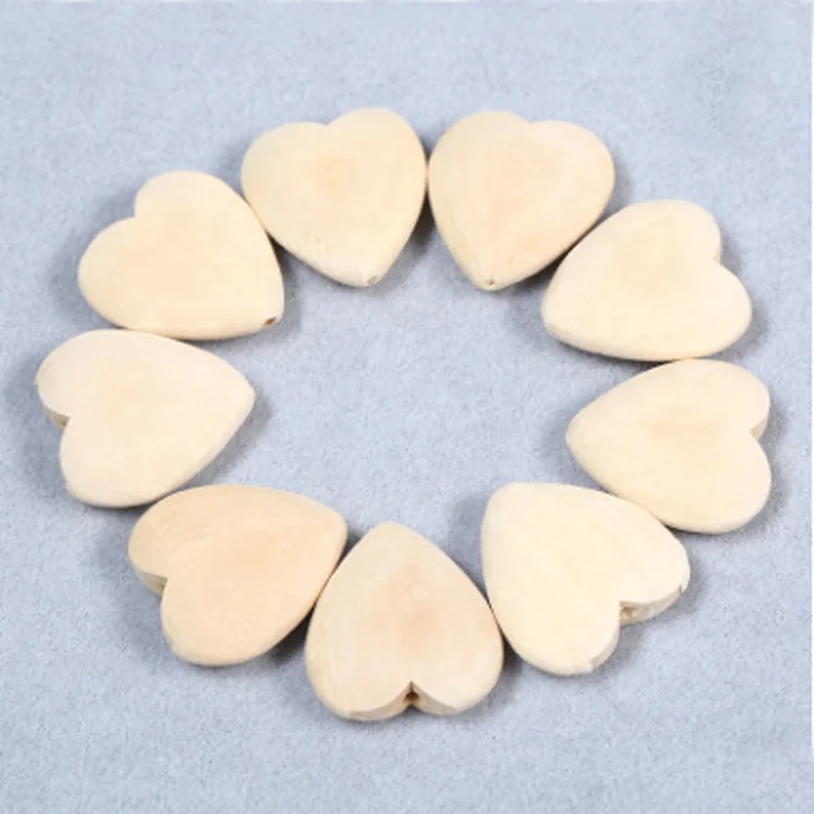 New product natural unfinished 25 mm flat wooden heart beads heart shaped wooden beads for jewelry making