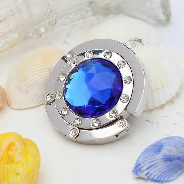 Factory direct price metal foldable table top hand bag hook hanger table hanger hook with precious stone