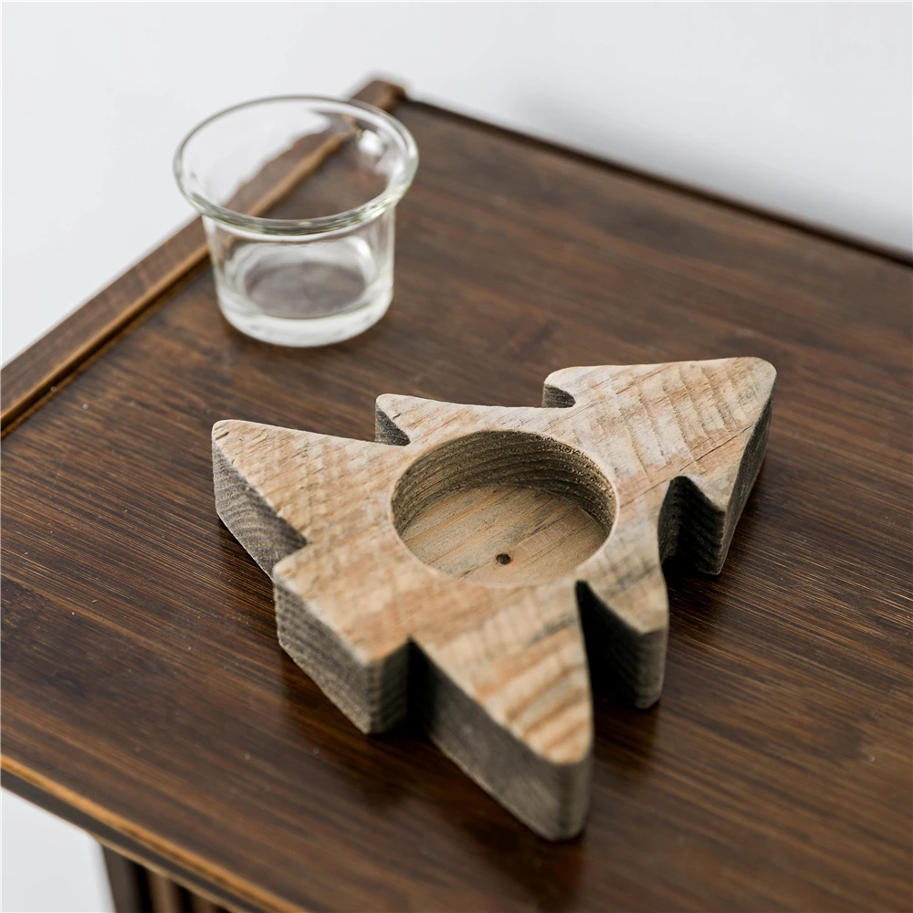 Рождественские украшения в форме дерева 5,5 дюйма, подсвечник из древесины с чайным светом