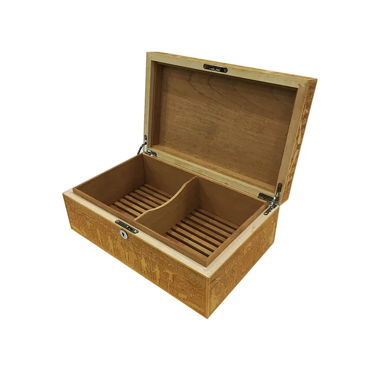 D&S High Quality Customized Engraved Wooden Cigar Storage Box with Humidor