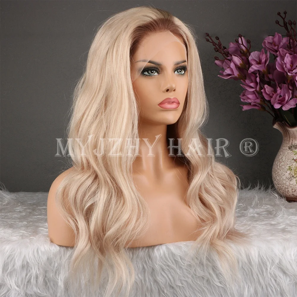 Shining Star Large Stock Natural Blonde Two Tone Ombre Gold Color Water Wave 100% European Virgin Hair Lace Front Human Wigs