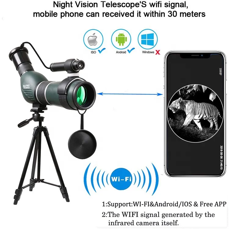20-60x60mm Spotting Scope Telescope Wifi Wireless Infrared monocular With Phone Adapter For Night Watching