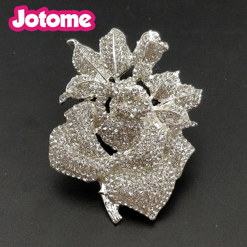 Silver plated custom clear crystal Rose flower Australia brooch pins