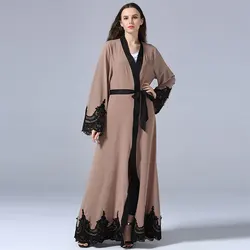 2021 Front Open Islamic Clothing Lace Dubai Kimono Abaya for Women Muslim Wholesale