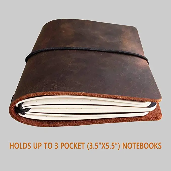 Pocket Travelers Notebook Refillable Leather Travel Journal for Men Notebook Cover for Field Notes