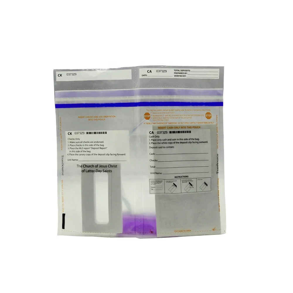 Tamper proof evident security sealing cash bag for bank