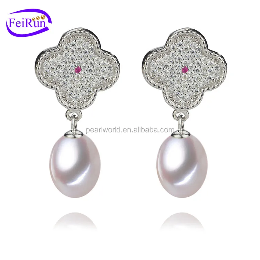 FEIRUN 8-9mm drop 925silver brand pearl earring, fashion seed pearl earrings, new model pearl earrings