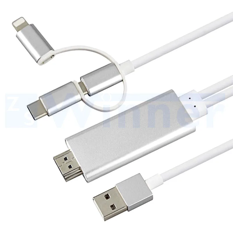  3 в 1 HDMI Кабель-адаптер лампа с регулируемой яркостью/Type-C/Micro USB/HDMI кабель зеркало для экранов мобильных телефонов к