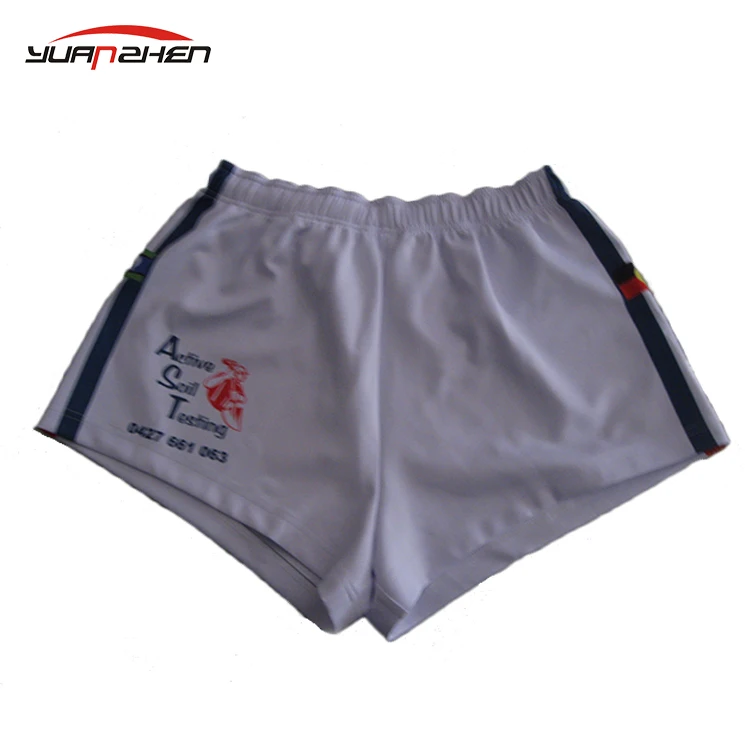 China wholesale no moq sublimation printing custom polyester strong thick interlock 230gsm rugby shorts for training