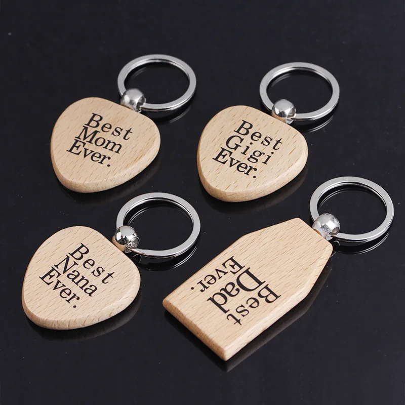 Ever handmade plain blank wooden name best dad nana mom keychain key ring