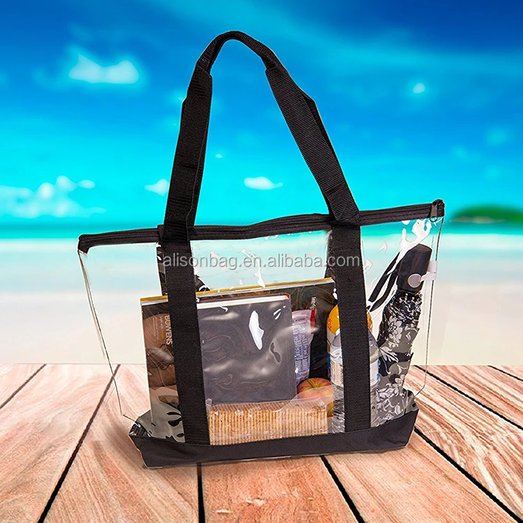 2020 Fashion Promotional Logo Printed Summer PVC  Beach Bag Transparent Plastic Beach Clear pvc Tote Bag
