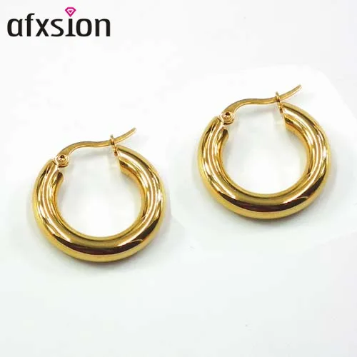 AFXSION  fashion gold simple classic hoop stainless steel earrings for girl