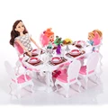 Miniature Furniture Luxury White Dining Table for 8 Person and for Barbie Doll House Pretend Play