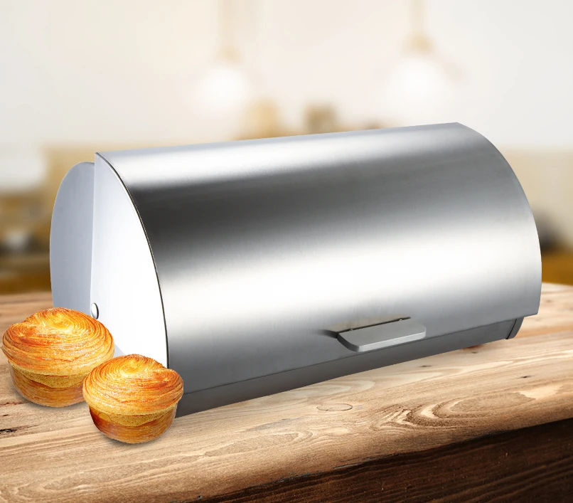 Kitchen Stainless Steel Metal Bread Bin Box Storage Bin Food Container with Roll up Lid for Loaves, Homemade Bread, Pastries