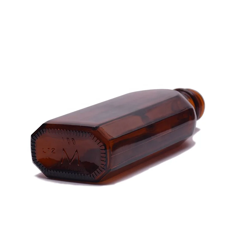 100ml amber flat square glass bottle with boston plastic childproof screw cap