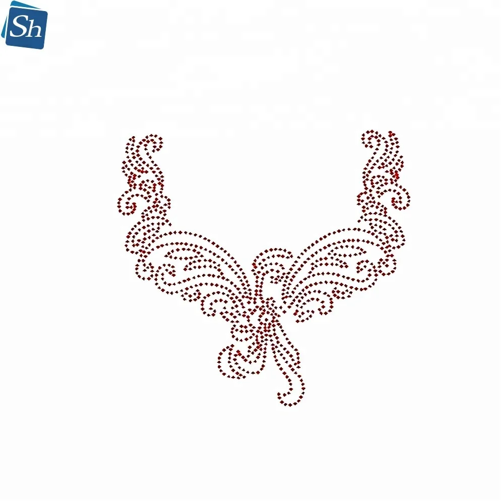 High Quality Bling Custom Transfer Hot Fix Stone Motif Neckline Design Iron On Clothes Sticker