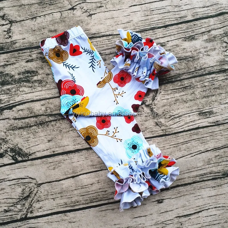 Super cute style girls icing leggings printed wholesale baby ruffle pants children fashion pants