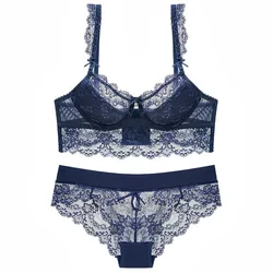 Кружевной сетчатый бюстгальтер, женское нижнее белье, сексуальный женский бюстгальтер с вышивкой, Комплект трусиков