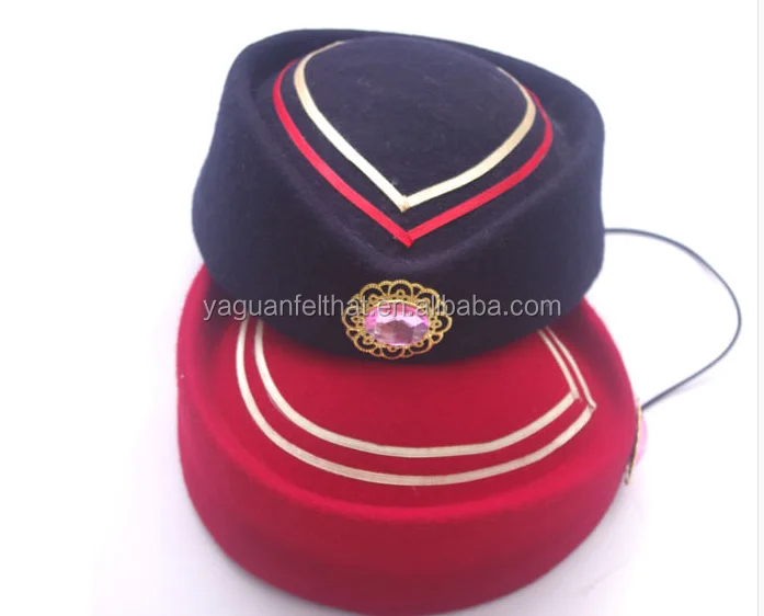 Custom Multicolor fashion wool felt air hostess hat