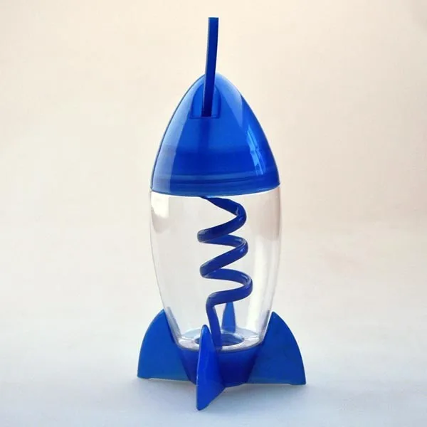Рекламная пластиковая кружка, Детская мини кружка в форме ракеты с соломинкой