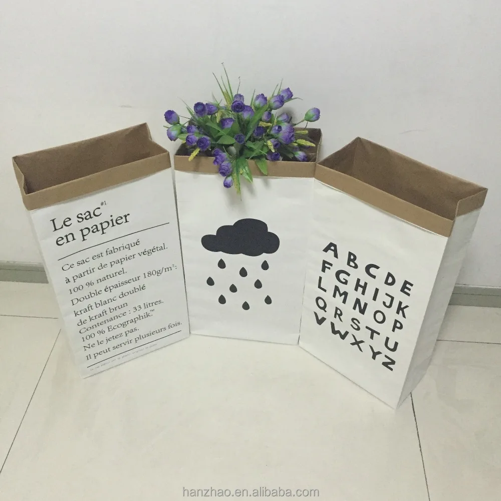 Letter Print Kraft Paper Bag for Kids Toys Decorative Household Storage