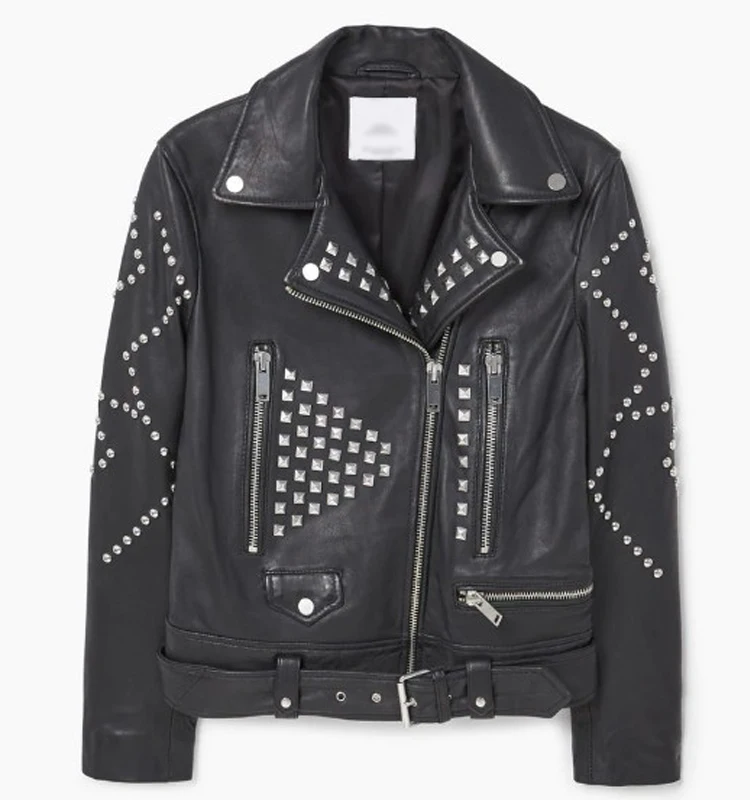 Wholesale Custom Punk Studded Biker Faux Leather Jacket Women