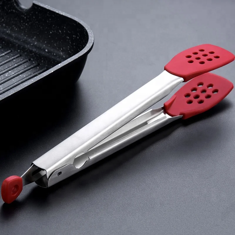 korean stainless steel silicone cooking bbq kitchen tongs