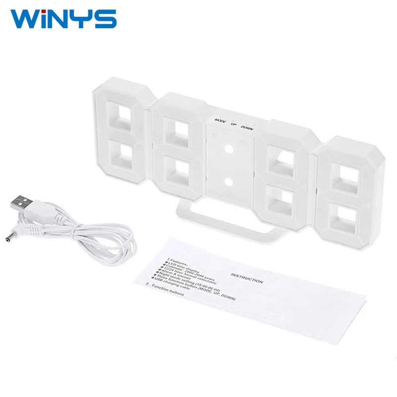 Digital Alarm Clock Modern Wall Desk Table 3D Clock Colorful LED Light with Thermometer Snooze Function