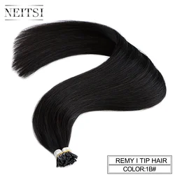 Neitsi I Tip Hair Extensions Kinky Straight  I Tip Double Drawn Stick T-tip Hair 1B# 20Inch