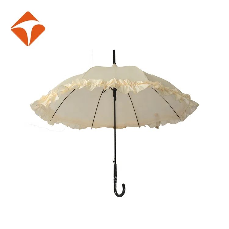 Lace Pagoda Wedding Umbrella Prices White Frill Design Standard Size Auto Open Straight Ladies Plastic Handle Outdoor for Adults